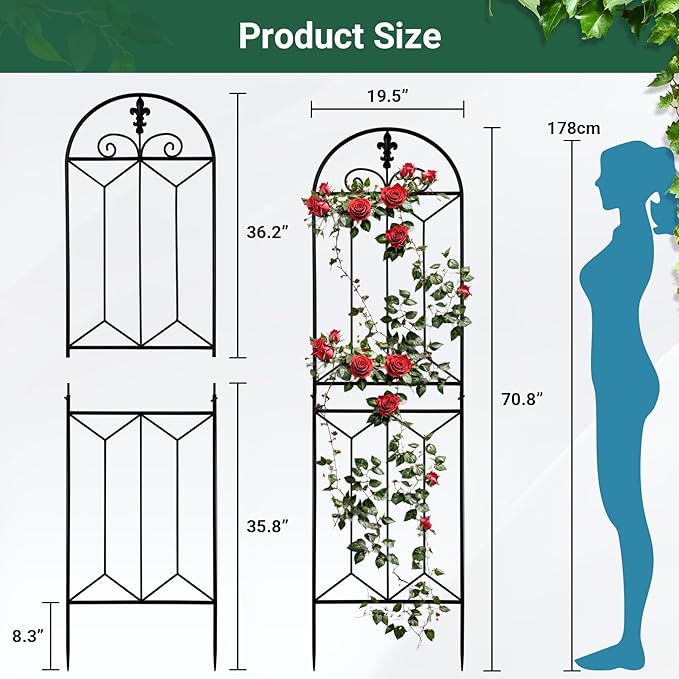 Metal Trellis Outdoor 70.8" x 19.5" - 4 Pack, Trellis for Climbing Plants Outdoor, Rustproof Metal Garden Trellis for Vine Cucumbers, Vegetables, Flower Support