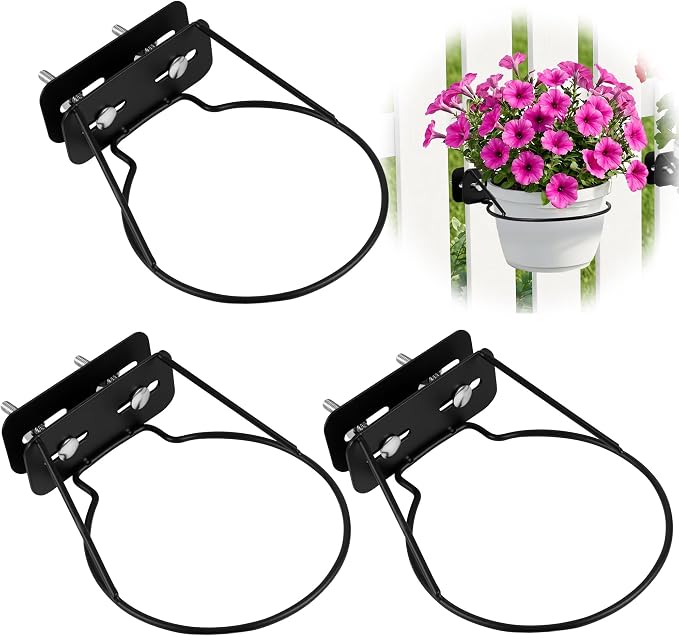 Adjustable Width Railing Plant Holder - 3pc Metal Railscapes Plant Holder Between Rails, 8.6 Inches Rustproof Plant Hangers for Railings Balcony or Stair