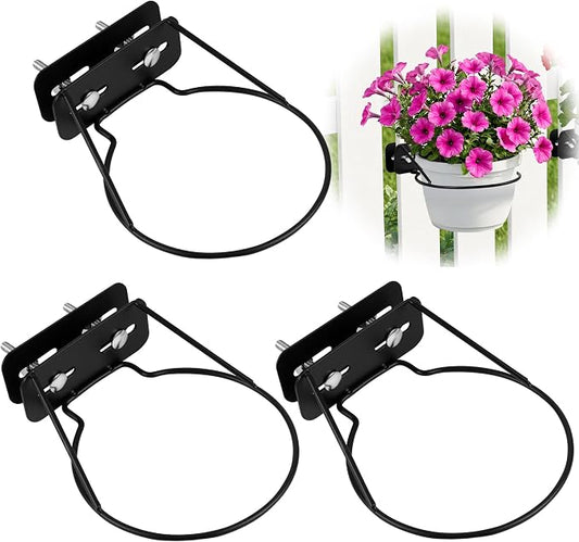 Adjustable Width Railing Plant Holder - 3pc Metal Railscapes Plant Holder Between Rails, 8.6 Inches Rustproof Plant Hangers for Railings Balcony or Stair