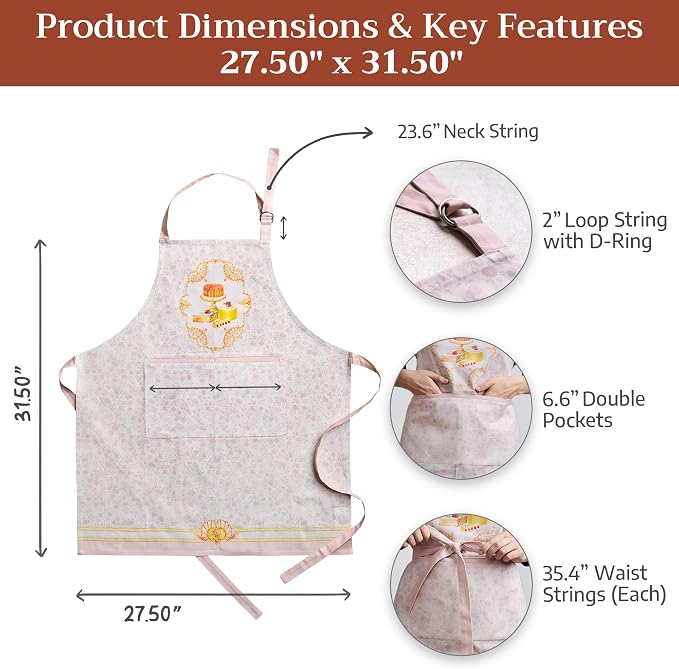 Maison d' Hermine Aprons for women with Pocket 100% Cotton (27.50"x31.50") | Adjustable Neck Strap & long ties Apron Men Chef Wedding Cooking Gardening Server Maid