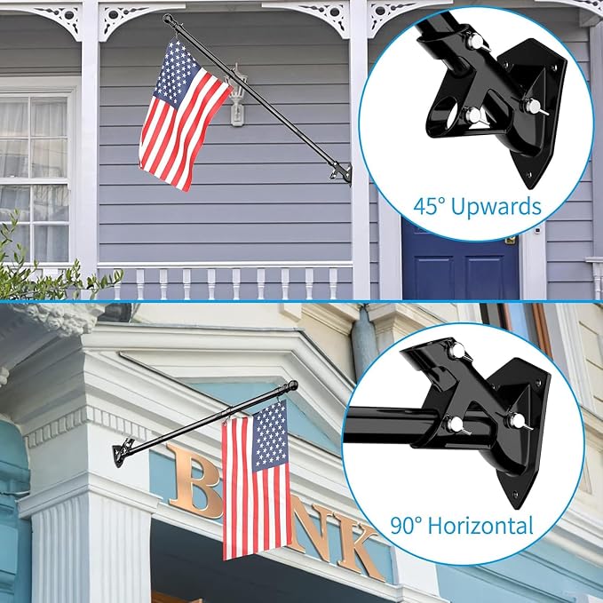 ZMTECH American Flag with Pole- 6FT 1" Stainless Steel Flag Poles with Holder for Outside House, Upgraded Tangle Free Rings and Bracket, Residential or Commerical (Black, No Light)