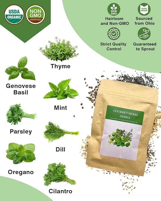 Gourmet Herb Seed Pod Kit for AeroGarden, idoo, Ahopegarden, MUFGA with Basil, Parsley, Thyme, Mint, Cilantro, Dill, Oregano - Compatible with All Hydroponics (12-Pod)