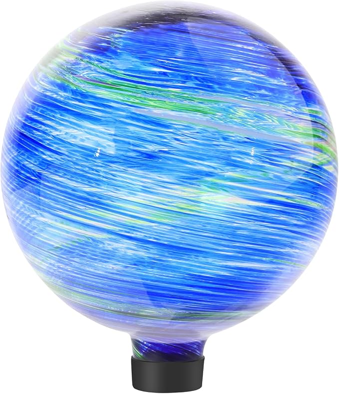 PIREKZUNT Gazing Balls for Garden, Blue and Green Hand Painted Gazing Glass Ball, Reflective Ball Yard Ornament for Outdoor Decoration Patio Garden Lawn (10 Inch)