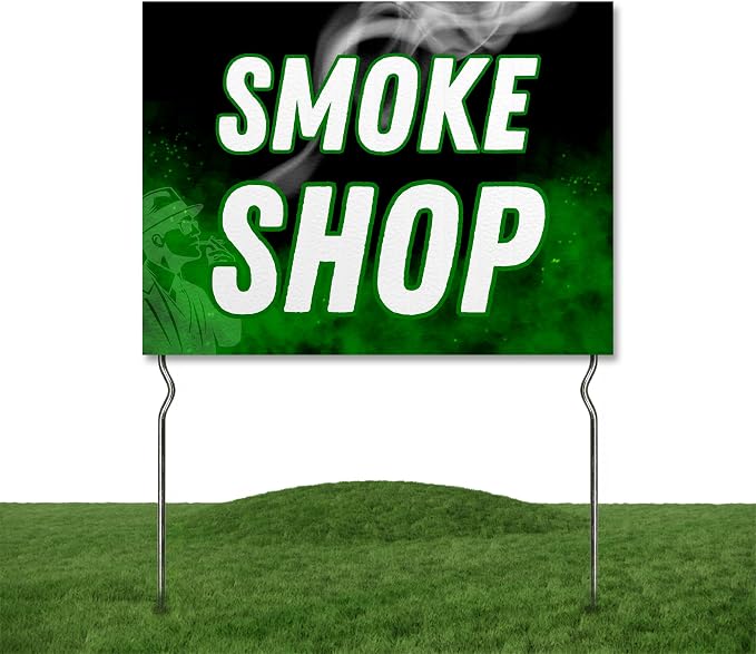Smoke Shhop Yard Sign by DC | 24"x18" Double Sided Conv. Store Garden Sign with 13” Metal Stakes | Outdoor Signs Waterproof for Lawn, Patio, Sidewalk & House | Set of 4 | Made in USA