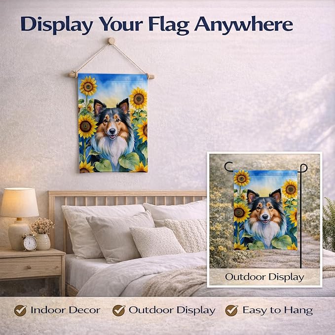 Caroline's Treasures DAC6160GF Sheltie in Sunflowers Garden Flag Mailbox Flag Decorative Yard Flag Banner Outside Patio Artwork Yard Flower Beds, Garden Size, Multicolor