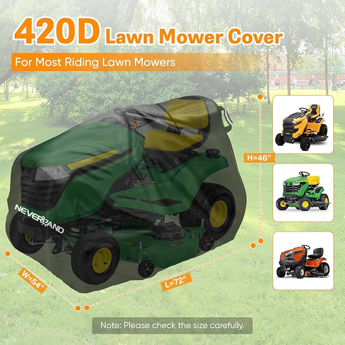 NEVERLAND Riding Lawn Mower Cover - Lawn Tractor Cover with Drawstring & Storage Bag, Fits 42" to 54" Decks, 420D Polyester Oxford, Reflective Handles