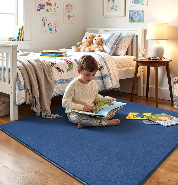 Amearea 4x4 Square Area Rugs for Bedroom Living Room, Blue Memory Foam Rug | Thickened Fluffy Indoor Washable Rug, Modern Non Slip Minimalist Carpet for Entryway Kids Boys Girls Dorm Nursery Room Decor