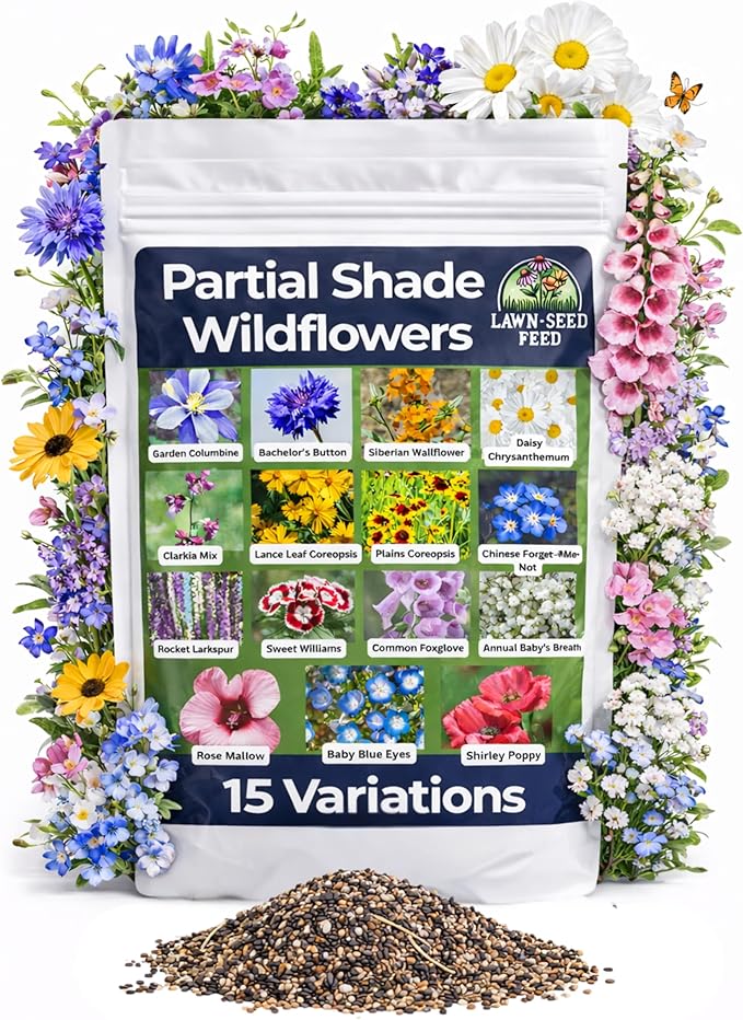 Partial Shade Wildflower Mix - (2oz) - Brighten shady spaces with vibrant blooms that flourish in sunlight. Perfect for yards, garden beds, and fence lines—bringing color where other flowers struggle!