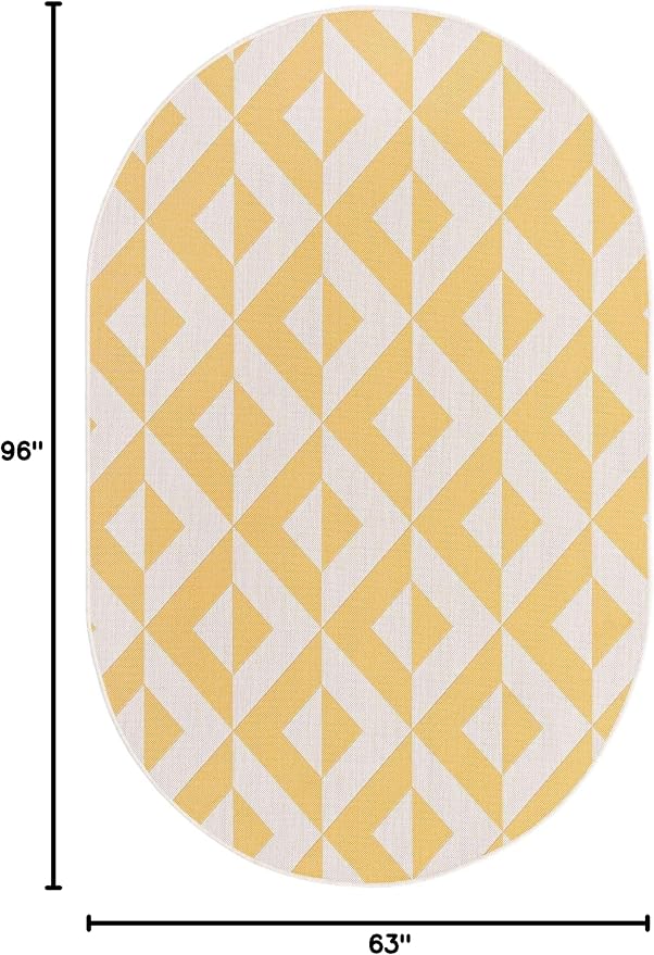 Unique Loom Outdoor Collection Area Rug - Napa (5' 3' x 8' Oval, Yellow/ Ivory)