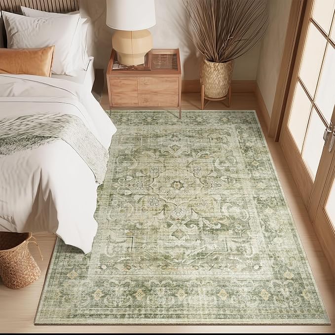 4x6 Washable Area Rugs for Entryway: Small Living Room Rug Stain Resistant Non Slip Low Pile Ultra Faux Wool Throw Rugs for Bedroom Kitchen Bathroom Laundry Room Home Office Front Door Entry Indoor