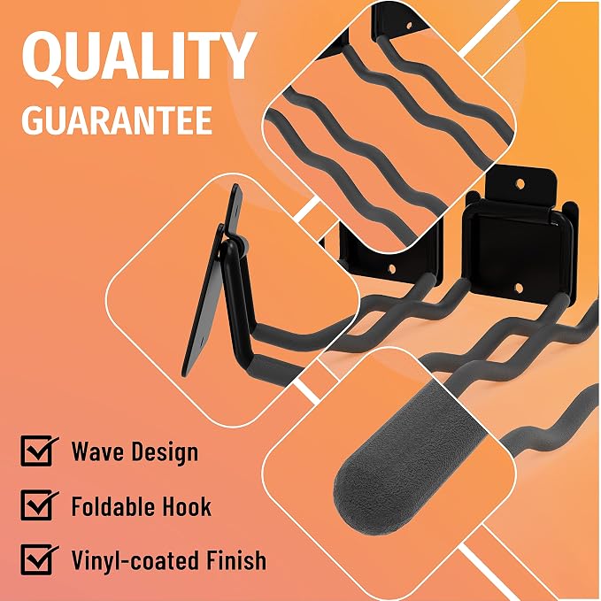 HUHOLE 4 Pack 12 Inch Wave Garage Hooks Wall Mount Hangers | Utility Organizer with 60 lb Capacity for Ladders, Shovels, Chairs, Garden Tools, Wheelbarrows, Hoses and Ropes