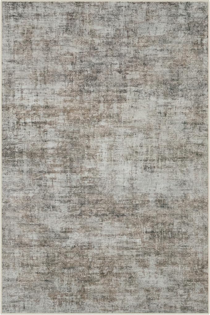 6x9 Area Rugs for Living Room: Washable Abstract Brown Black Badroom Carpet | Non-slip TPE backing makes this washable soft low-pile rug safe & durable, Pet-friendly decor for dining room,nursery,office