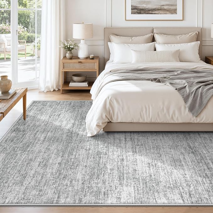 6x9 Area Rugs Living Room Rug: Washable Modern Abstract Rugs Neutral Non Slip Rug Soft Low Pile Indoor Bedroom Carpet for Nursery Office Dining Room Kids Room (Grey, 6'x9')