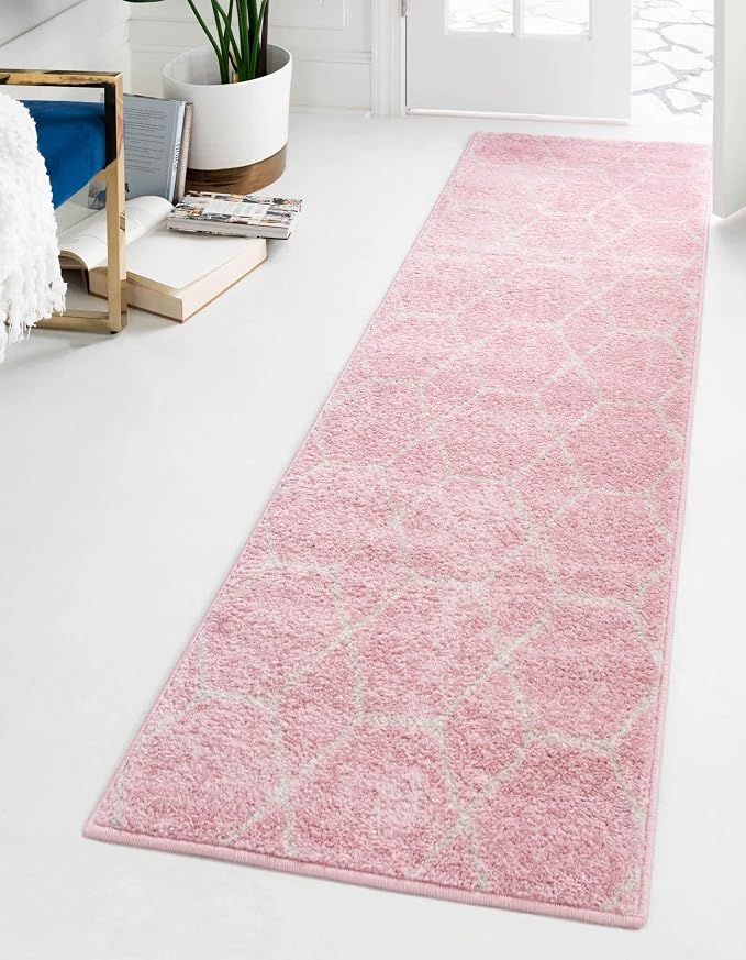 Unique Loom Trellis Frieze Collection Area Rug - Geometric (2' x 13' 1" Runner Light Pink/Ivory)