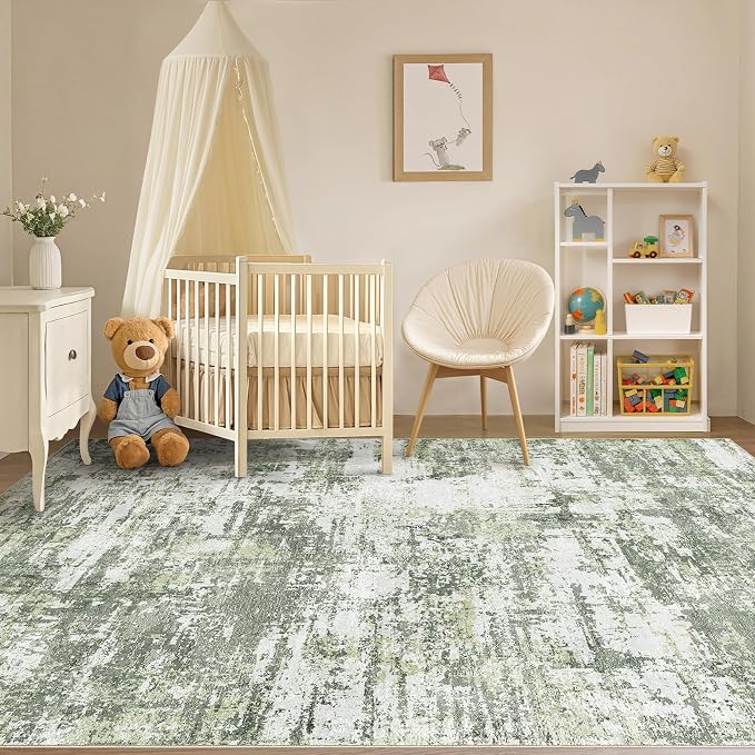 Tortania Area Rug Living Room Rugs - 6x9 Washable Rug Vintage Oriental Distressed Farmhouse Small Thin Indoor Carpet for Living Room Bedroom Under Dining Table Home Office - Green