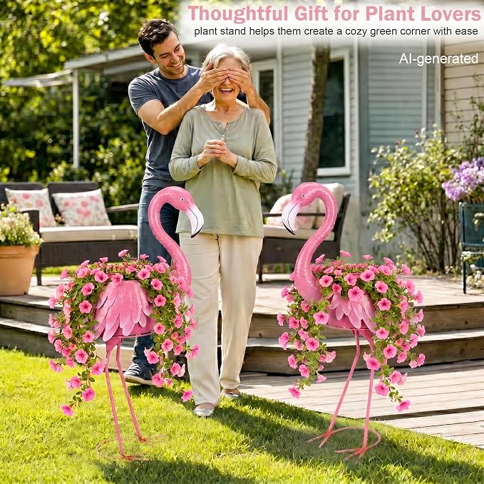 Metal Standing Flamingo Planters with Drain Hole Flamingo Flower Holder Large Planter Pots for Indoor Outdoor Lawn Garden Yard Decor