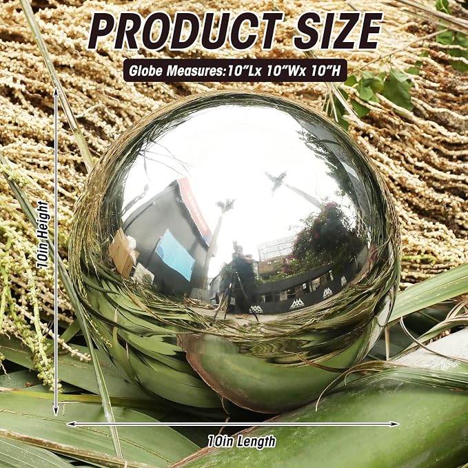Suzile 2 Pieces 10 Inch Gazing Ball Hollow Gazing Mirror Ball Stainless Steel Garden Globe Gazing Globe Mirrored Surface Polished Ornament Sphere for Garden Outdoor Pool Yard Pond Lawn Home (Silver)
