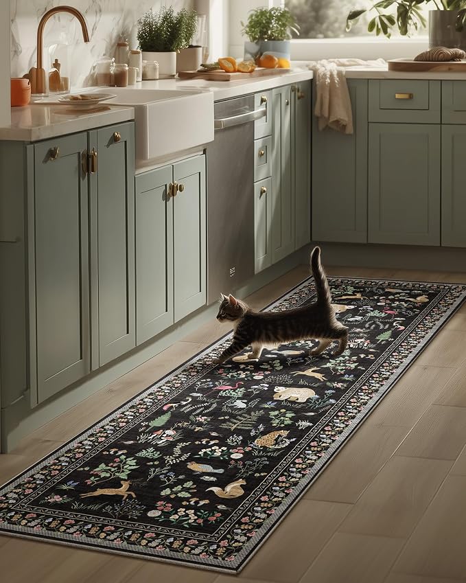 Machine Washable Kitchen Runner Rugs: 2'6"x8' Hallway Runner Stain Resistant Non Slip Low Pile Soft Carpet Runners for Hallways Indoor Entryway Kitchen Living Room Bedroom Bathroom Farmhouse