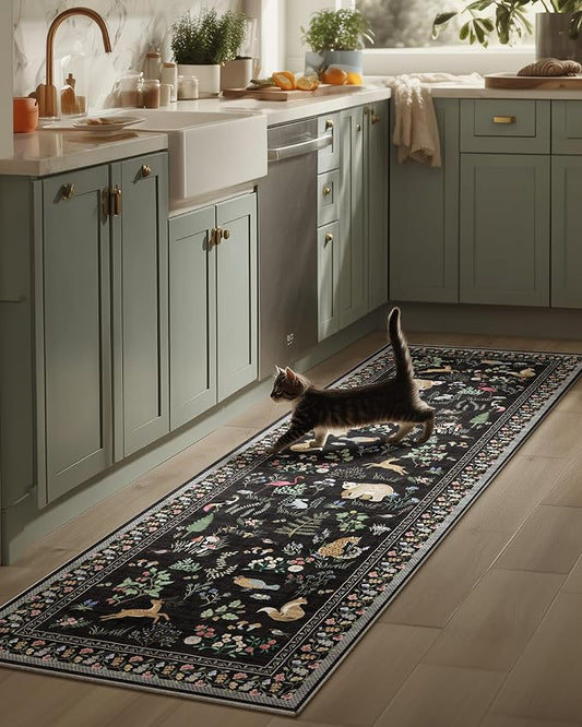 Machine Washable Kitchen Runner Rugs: 2'6"x8' Hallway Runner Stain Resistant Non Slip Low Pile Soft Carpet Runners for Hallways Indoor Entryway Kitchen Living Room Bedroom Bathroom Farmhouse