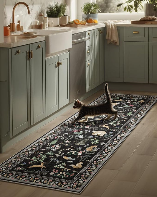 Machine Washable Kitchen Runner Rugs: 2'x6' Entryway Rug Non Slip Low Pile Stain Resistant Soft Carpet Runners for Hallways Indoor Kitchen Living Room Bedroom Farmhouse