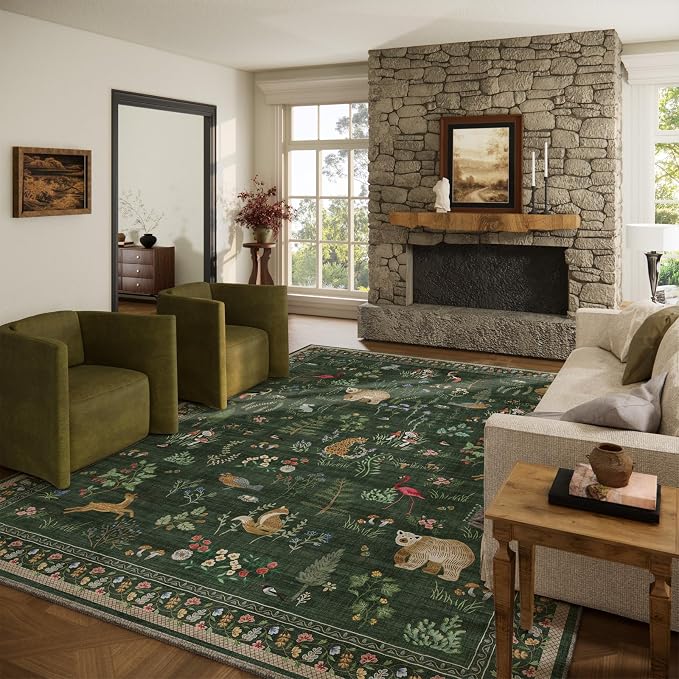 10x14 Area Rugs for Living Room: Washable Rug Stain Resistant Non Slip Low Pile Faux Wool Ultra Soft Lightweight Indoor Large Rugs for Bedroom Dining Room Under Table Rug Nursery Home Office Farmhouse