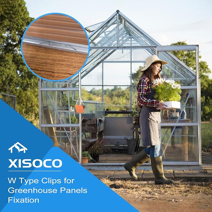 100PCS Greenhouse Glazing Clips Stainless Steel Long 95mm/3.74IN W Type Clips for Greenhouse Panels Fixation