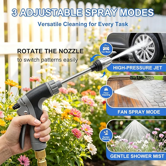 Aquoxis Pressure Washer Gun, High Pressure Hose Nozzle, 3 Spray Modes Handheld Pressure Washer Nozzle for 3/4" Garden Hose, Watering Sprayer for Cleaning Yard Patio Car Pets