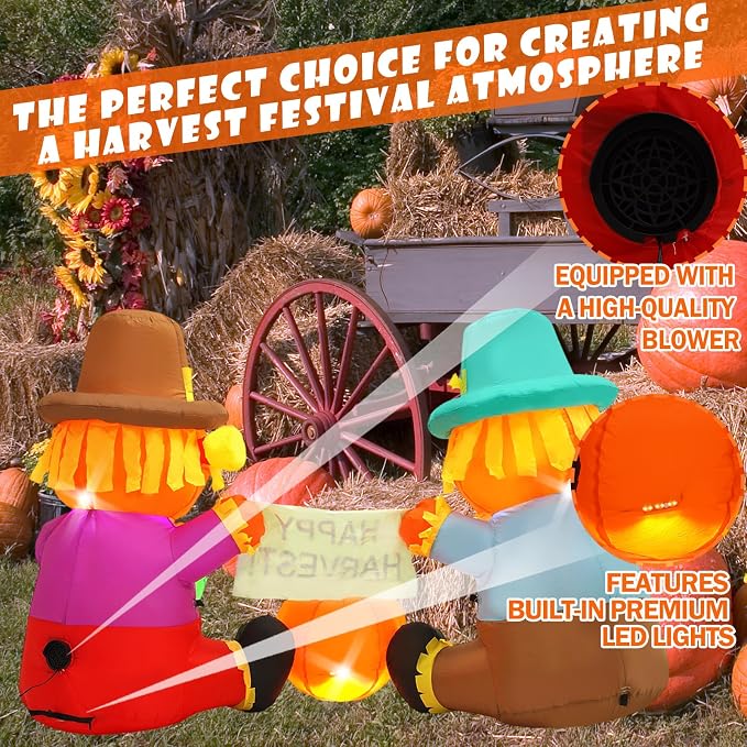 6FT Long Fall Inflatables Outdoor Decorations, Inflatable Scarecrow and Pumpkin, Built-in LED Fall Autumn Harvest Thanksgiving Inflatables Blow Ups for Outside Yard Garden Lawn