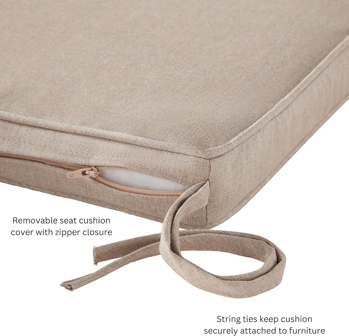 Sunbrella 18" x 18" Dining Chair Pad Cushion with Corded Edge, Soft Fiber Batting Insert, Removable Reversible Cover & Ties - Cast Ash