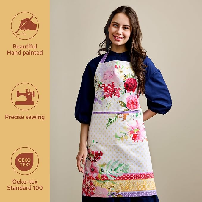 Maison d' Hermine Aprons for women with Pocket 100% Cotton (27.50"x31.50") | Adjustable Neck Strap & long ties Apron Men Chef Wedding Cooking Gardening Server Maid