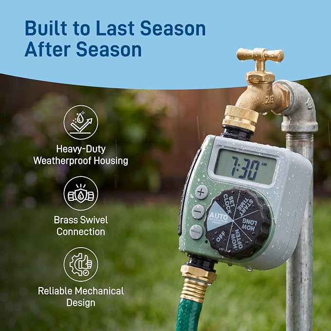 Orbit One Outlet Single-Dial Hose Faucet Timer - Easy Programmable - For Garden Watering System - LCD Hose Timer with Adjustable Watering Schedule - 62056