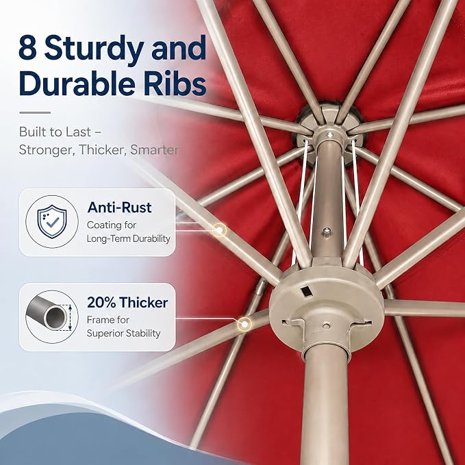 9FT Patio Umbrella, Outdoor Table Umbrella with Rope Pulley Lift, 3 Adjustable Heights, Market Umbrellas for Backyard, Pool and Deck, UPF50+