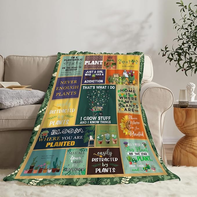 Gardening Lover Gifts Throw Blanket for Women Plant Gardeners Blanket Garden Blankets Plush Cozy Flannel Fleece Fuzzy Party Blanket 60"X50"