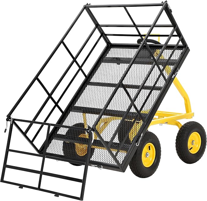 Garvee 1500 LB Garden Dump Cart with 13 in All Terrain Tires, 3-in-1 Yard Wagon Cart with Removable Side Panels, Heavy Duty Outdoor Metal Utility Wagon Yard Trailer for Outdoor Lawn, Yard, Backyard | 13 in All Terrain Tires, 3-in-1 Utility Yard Wagon C...