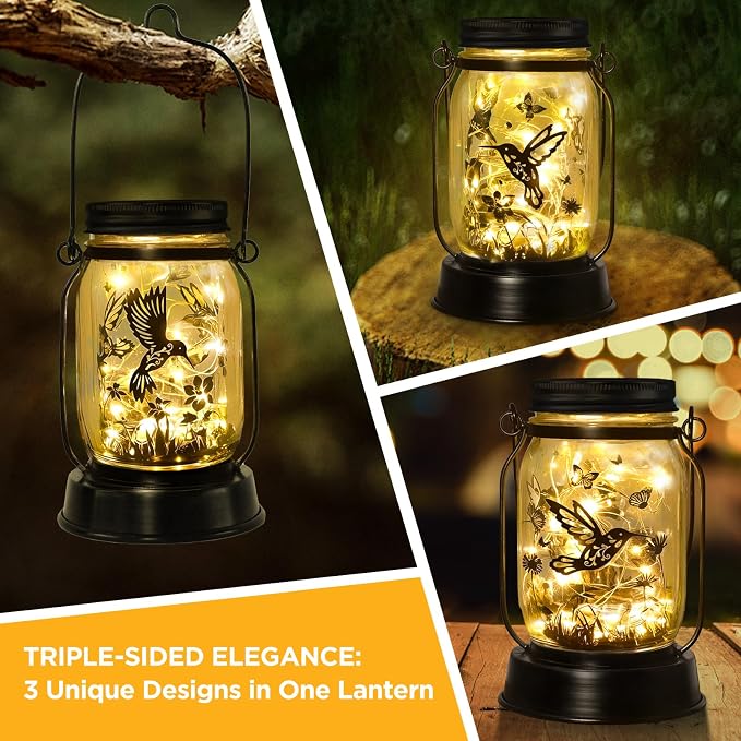 kyoryuger Hummingbird Gift for Women/Mom/Grandma Hummingbird Solar Lanterns Mom Birthday Bird Lovers Lantern Birds Lights Solar Garden Decoration for Yard, Patio,Porch Torches, Home Decor
