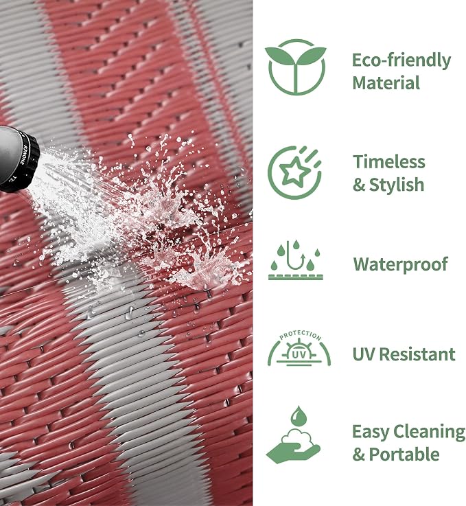 GENIMO Outdoor Rug for Patio Clearance - 6x9 ft Waterproof Plastic Camping Rugs, Reversible Outside Rv Mat Carpet for Porch, Deck, Picnic, Balcony, Beach, Backyard, Red Grey