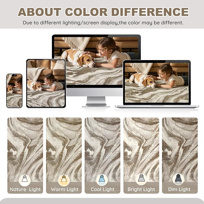 DMOYEST 8x10 Area Rug for Living Room Washable Abstract Indoor Carpet | Neutral Modern Low Pile Rugs Kid & Pet Friendly Large Soft Thin Carpet for Bedroom Dining Room and Office - Sand Brown