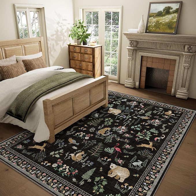 9x12 Area Rugs for Living Room: Washable Bedroom Rug Vintage Stain Resistant Non Slip Low Pile Soft Lightweight Carpet for Kitchen Dining Room Farmhouse Nursery Kids Room Home Office