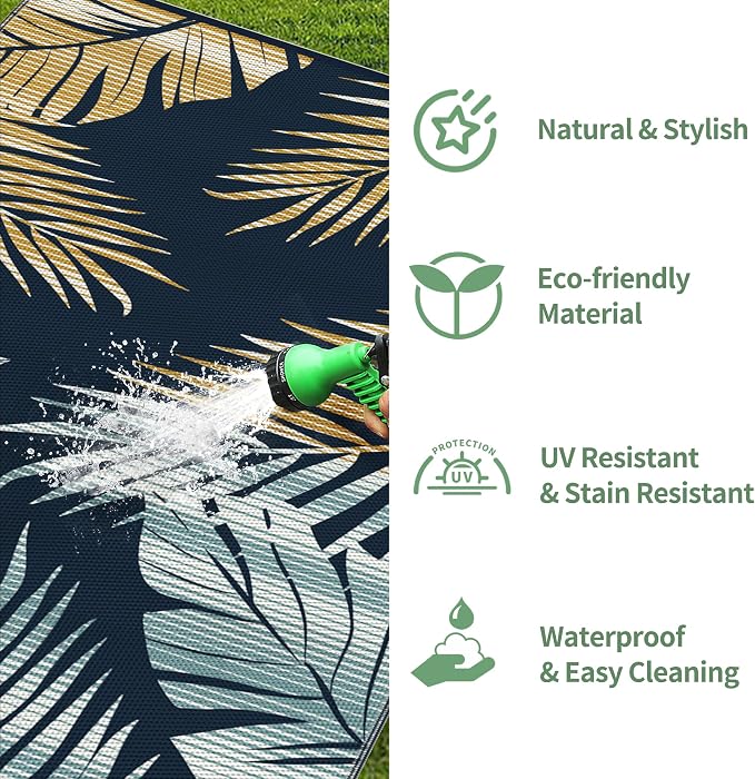 GENIMO Outdoor Rug 6' x 9' Waterproof for Patios Clearance, Reversible Outdoor Plastic Straw Camping Rug Carpet, Large Area Rugs Mats for RV, Camper, Deck, Balcony, Porch, Beach, Picnic, Yellow&Blue