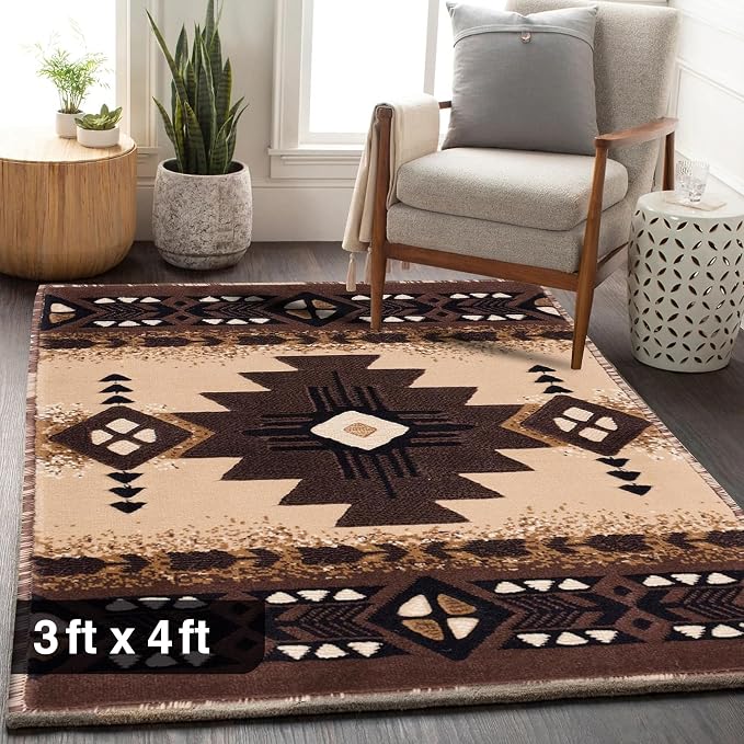YHSF South West Native American Area Rug C318 - Easy Clean, Thick, Soft, Durable Native Tribal American Indian Inspired Rug for Bedroom/Living Room and More - Berber, 3 Feet x 4 Feet 7 Inches