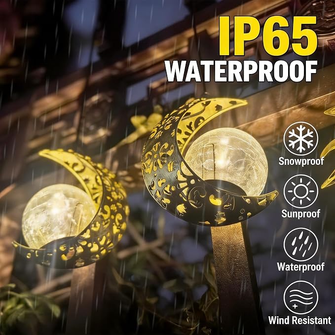 Solar Moon Lanterns Outdoor Waterproof Decor, 2Pack Hanging Decorative Garden Lights, Outside Furniture Accessories Wall Tree Patio LED Ornaments , Mother's Day Fairy Gifts for Women Mom