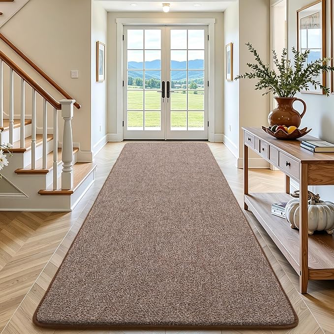 Keeko 2x8 Area Rugs for Living Room,Soft Washable Memory Foam Bedroom Rug | Indoor Throw Rug Low Pile Minimalist Non Slip Carpet for Kids Nursery Classroom Dorm Room Home Decor Brown and White