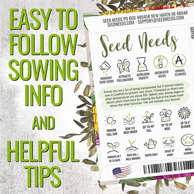 Seed Needs Zinnia Seeds Original Crazy Blend 5,000 Seeds Heirloom Bulk Pack