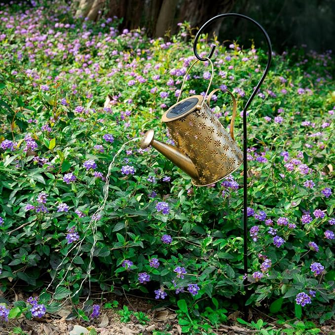 JIAJIAMEI Solar Watering Can Lights Flower Outdoor Garden Decor, Large Waterproof Cascading LED Hanging Solar Lights Gifts for Mom Grandma Women Birthday Mother's Day - Yard Porch Patio Backyard