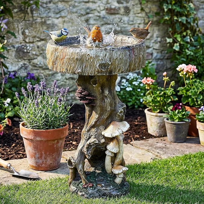 Hamiedun Bird Baths for Outdoor - 24.8" Tall Pedestal Resin fiber, Woodland Tree Trunk Decoration Yard Statue，Pedestal Birdbaths for Outdoors, Garden, Patio, Lawn, Backyard (24.8''H)