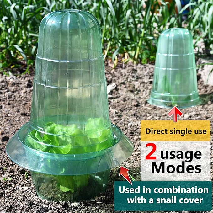 10 Pack Garden Cloches for Plants, Reusable Bell Plant Protector, Garden Protection from Animals Snails Birds Chickens Insect, 9.85" H X 7.3" D (Green)