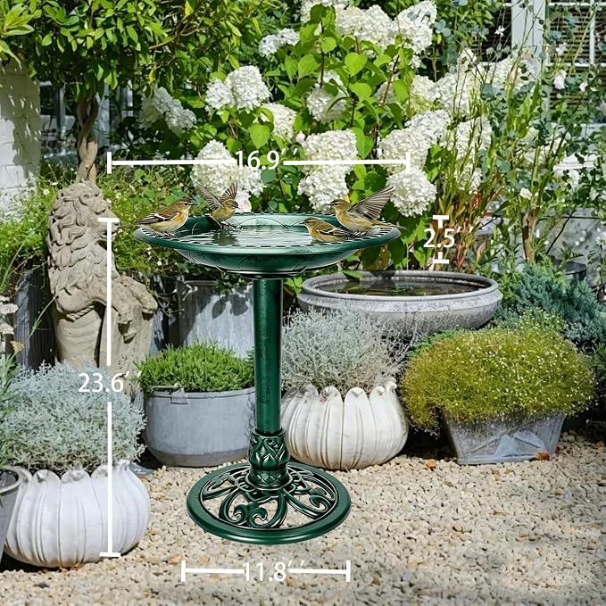 Outdoor Antique Bird Bath Polyresin Lightweight Garden Birdbath for Outside Weather-Resistant Bird Baths(Green)