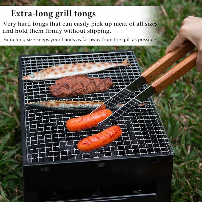 IMAGE Wooden BBQ Accessories Grilling Tools,Stainless Steel BBQ Tools Grill Utensils Set for Outdoor Grill, Cooking, Backyard Barbecue & Camping Gift for Man Dad Women Barbecue Enthusiasts Set of 4
