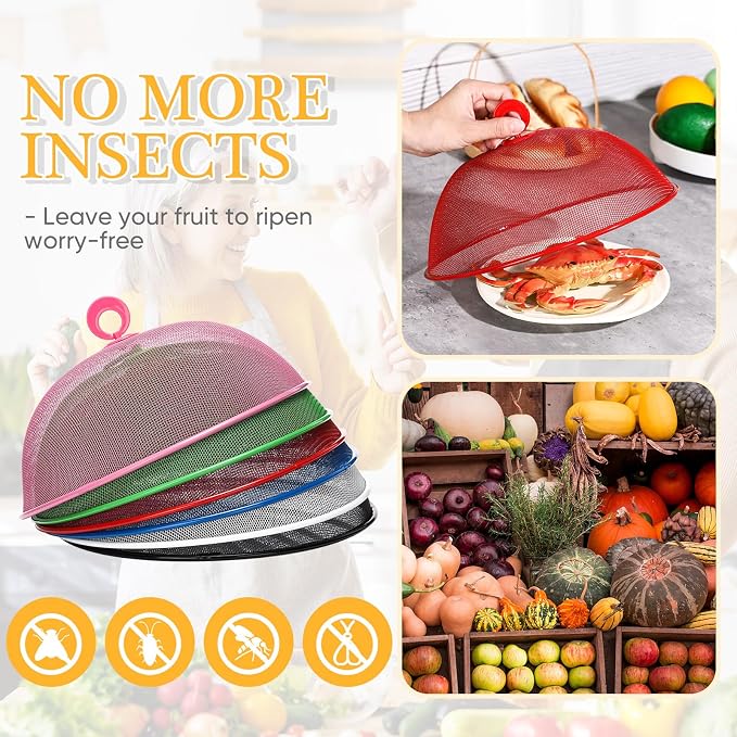 Gerrii 6 Pcs Metal Mesh Food Cover Outdoor Mesh Food Tents Dome Screen Plate Covers for Dinner Plates Reusable Fruit Fly Nets Picnic Umbrella for Table, BBQ, Camping, Party(Multicolor,11 Inch)