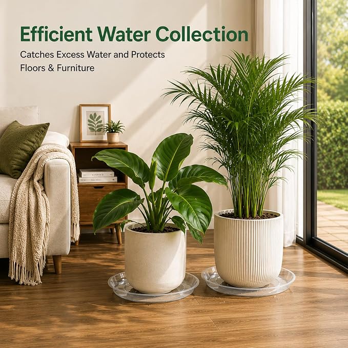 4 Pack 16 17 18 19 20 21 22 in Clear Plastic Plant Saucers for Indoors, Durable Plant Trays for Pots and Plant Water Catcher Tray with No Holes, Reusable Plastic Trays for Plants (17''-4Pack)
